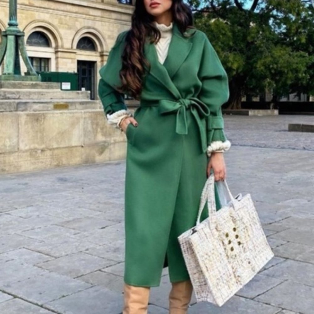 Zara green voluminous sleeve coat XL new